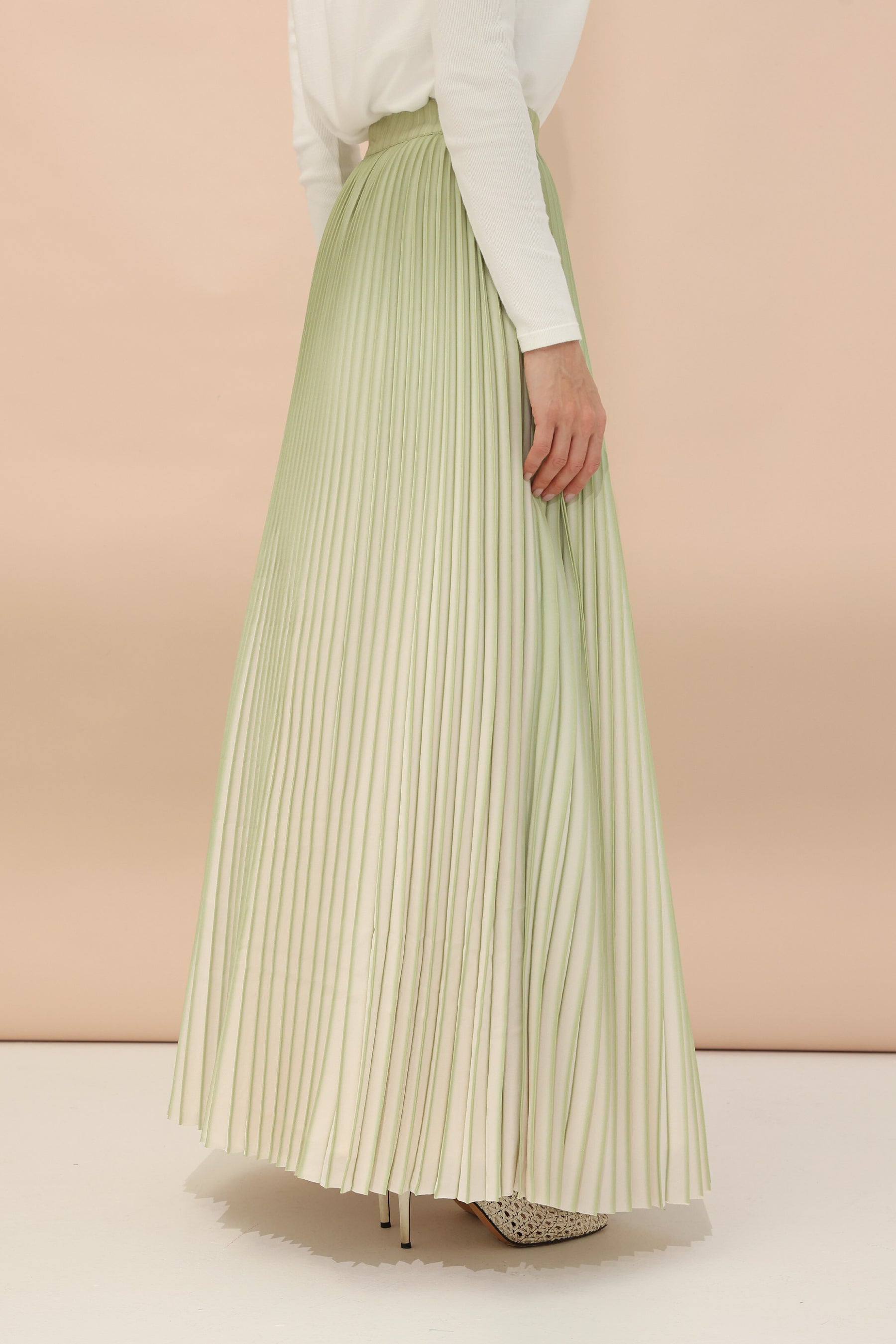 Ombre Green Pleated Skirt