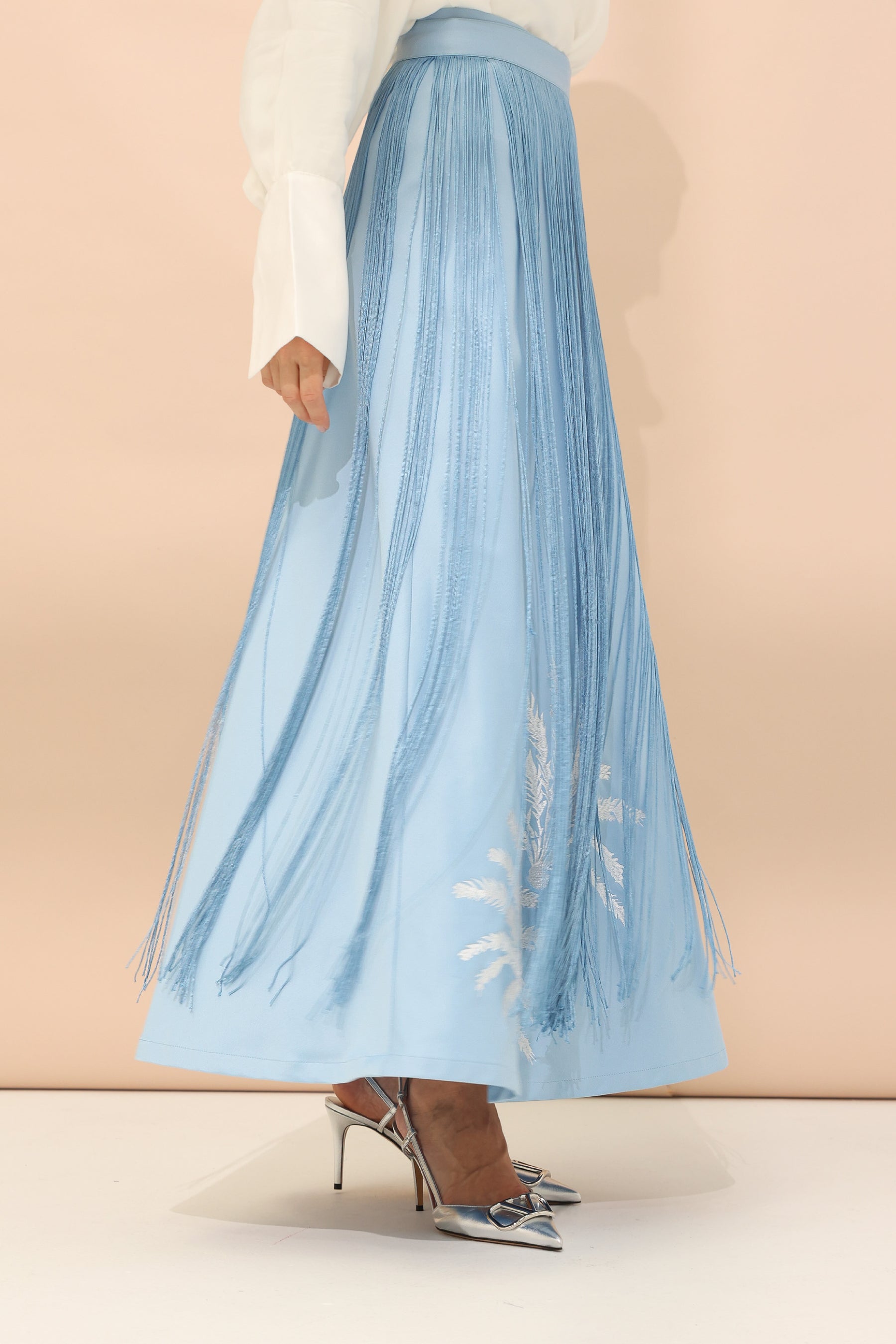 Blue Tassel Skirt with Date Palm