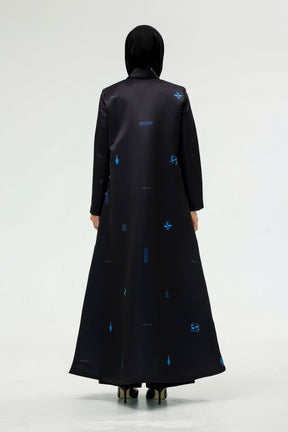 Printed Al-Qatt Al-Asiri Abaya in Midnight