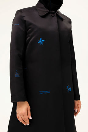 Printed Al-Qatt Al-Asiri Abaya in Midnight