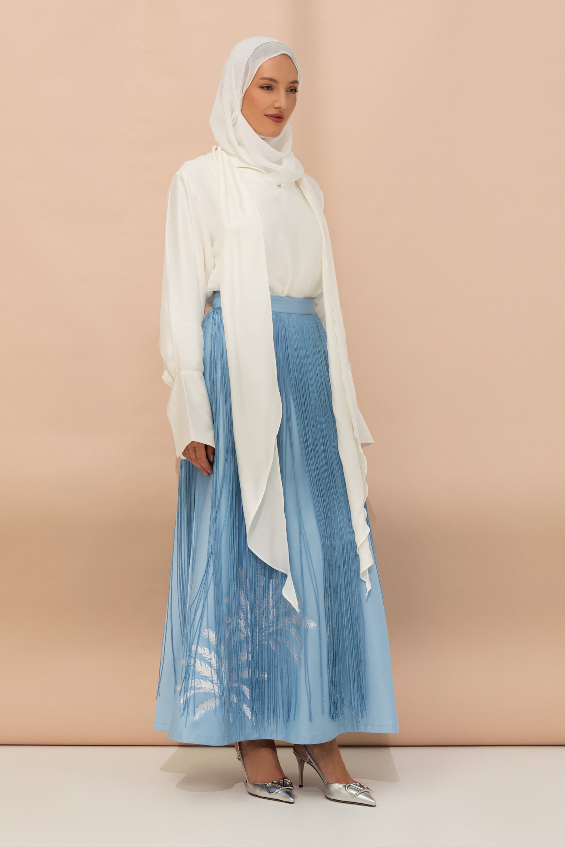 Blue Tassel Skirt with Date Palm