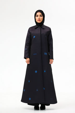 Printed Al-Qatt Al-Asiri Abaya in Midnight