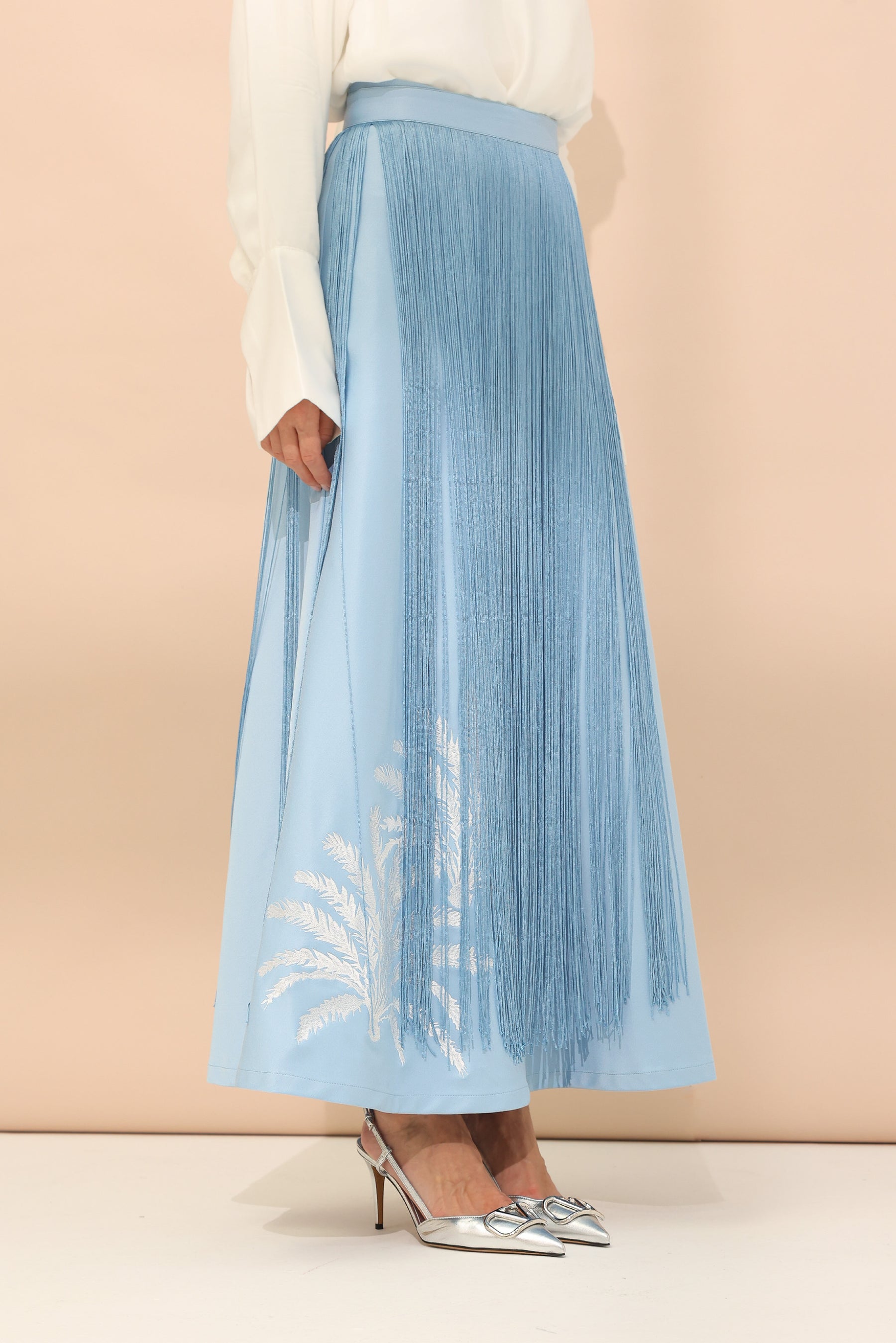 Blue Tassel Skirt with Date Palm